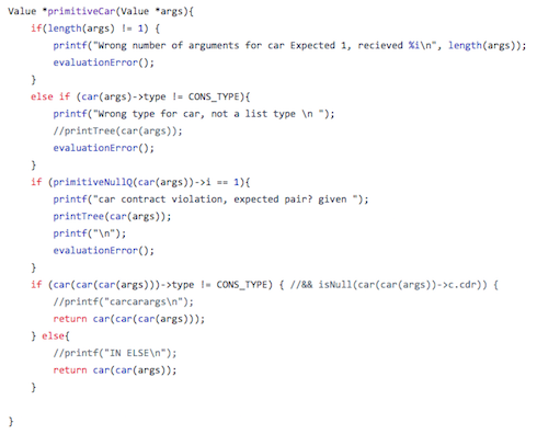 An example snippet of interpreter code