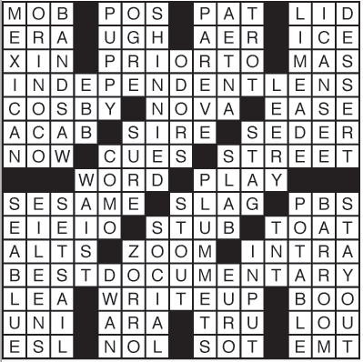 A solution to the previous empty crossword grid